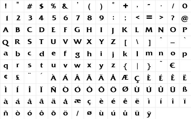 Silver Regular  glyph index