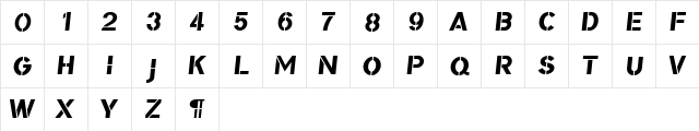 Bomber TV Wide Italic  glyph index