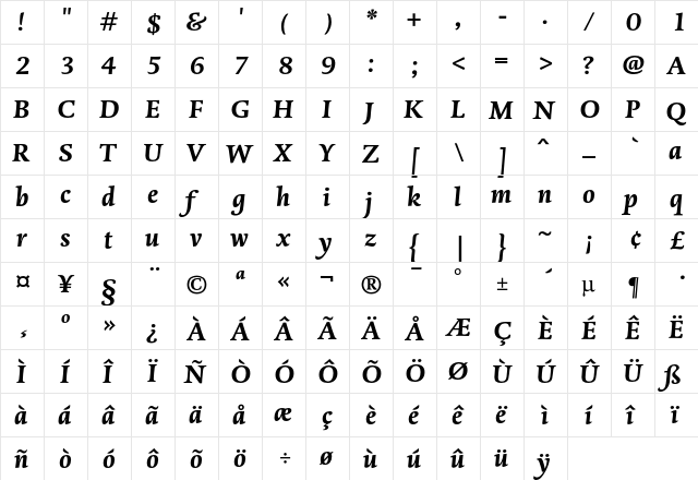 DTL Dorian T Bold Italic  glyph index