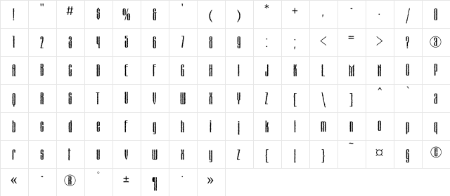 MatterhornC Regular  glyph index