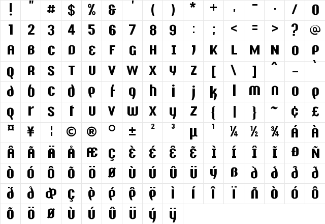 Y2K Analog Legacy Regular  glyph index