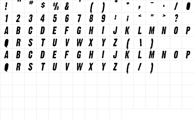 TenYearLie Regular  glyph index