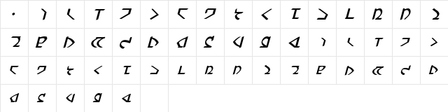 Dwemer Bold Italic  glyph index