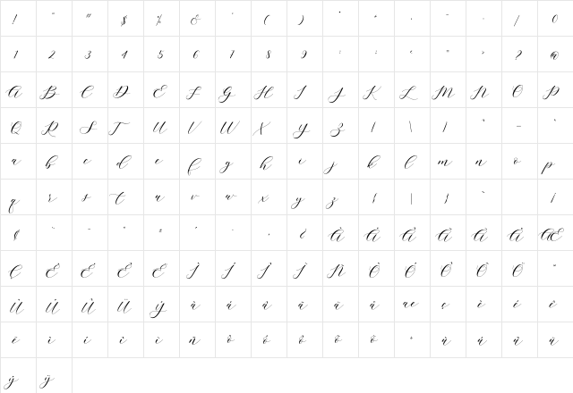 sigtia Regular  glyph index