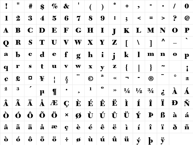 New Caledonia LT Std Black  glyph index