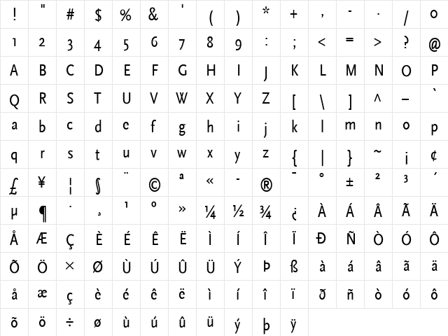 Scala Sans Regular  glyph index