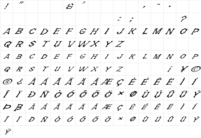 FZ UNIQUE 5 ITALIC Normal  glyph index