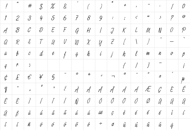 Script2 ExtraLight  glyph index