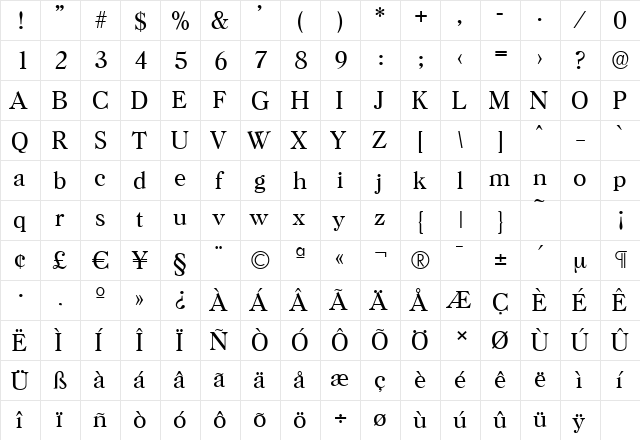 HorshamSerial-Light Regular  glyph index