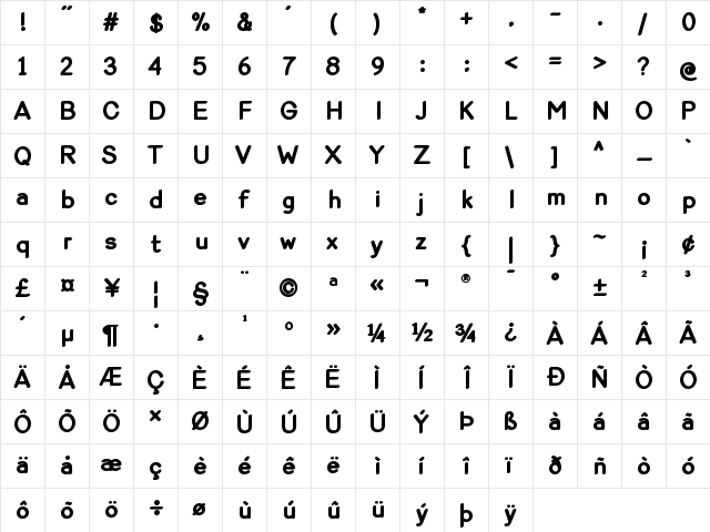 Violina Bold  glyph index