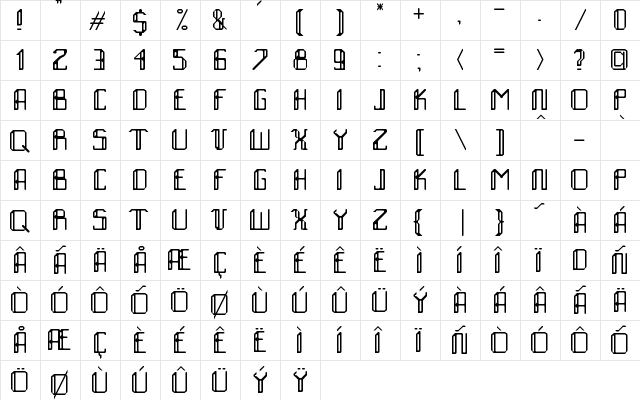 xdlol with more letters. Regular  glyph index