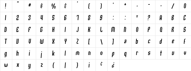 Archery Black Condensed Italic  glyph index