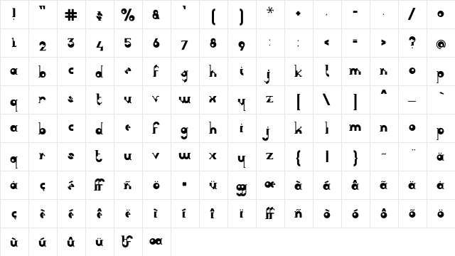 Joker Regular  glyph index