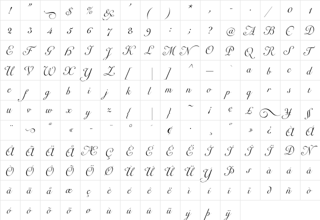 CarlBeck Regular  glyph index
