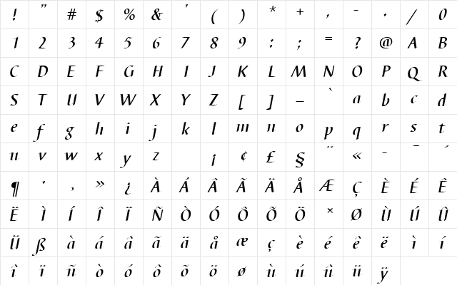 BarbedorTMedItaRo1 Regular  glyph index