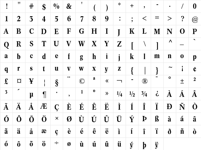 Concorde BE Medium Condensed  glyph index