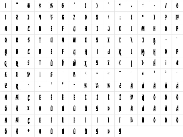 Yankee Clipper Academy Regular  glyph index