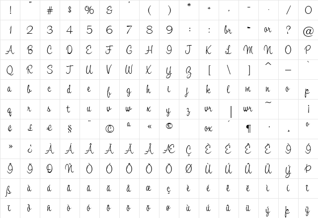 TamarilloJF Regular  glyph index