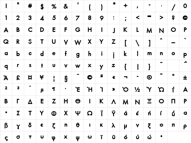 HellasFun Bold  glyph index