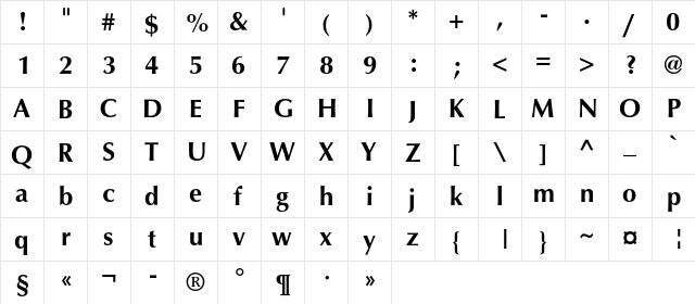 AGOpusHRC Bold  glyph index