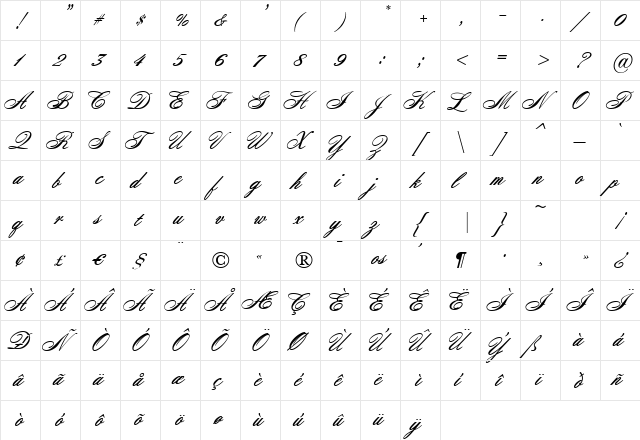 OpulenceJF Regular  glyph index