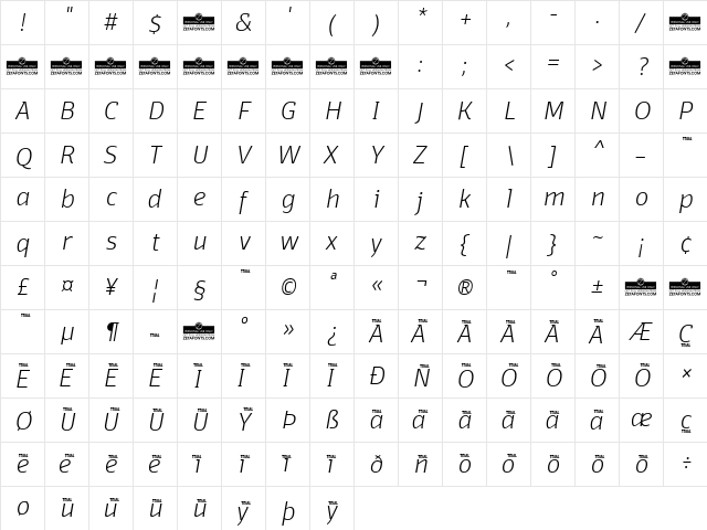 Domotika Trial ExtraLight Italic  glyph index