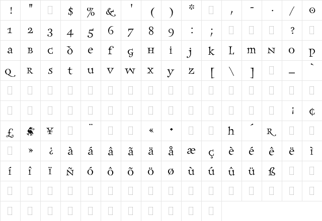FrancesUncialPlain Regular  glyph index