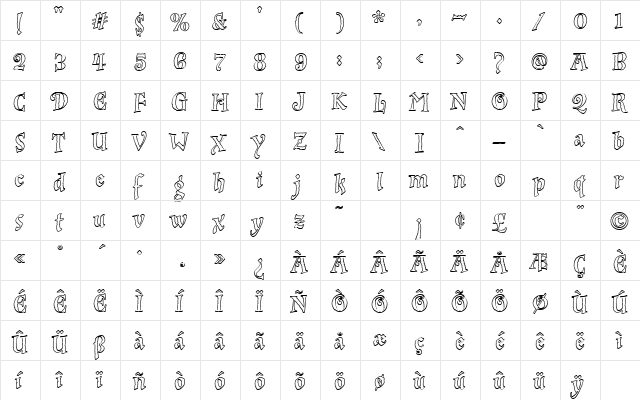 InkPotOutline Regular  glyph index