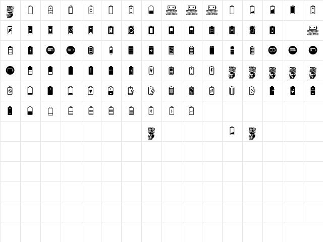 Battery Icons Regular  glyph index