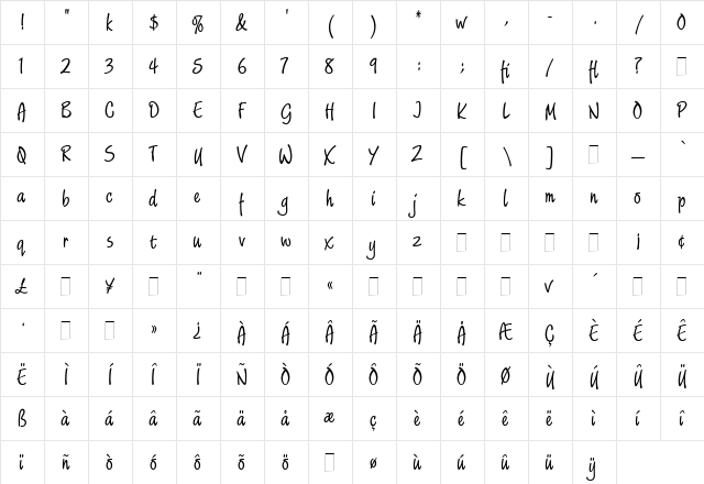 Limehouse Script Regular  glyph index