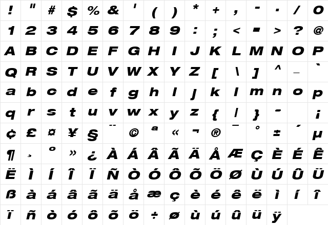 HeaveneticaExtd8 HvyOblSH  glyph index