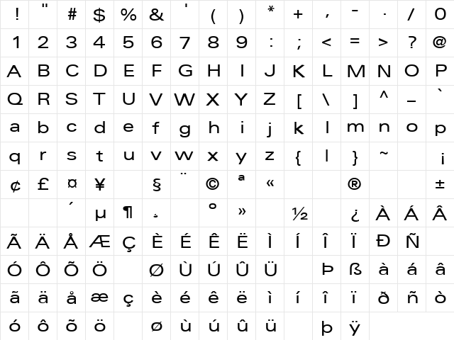 Black Dog 2 Regular  glyph index