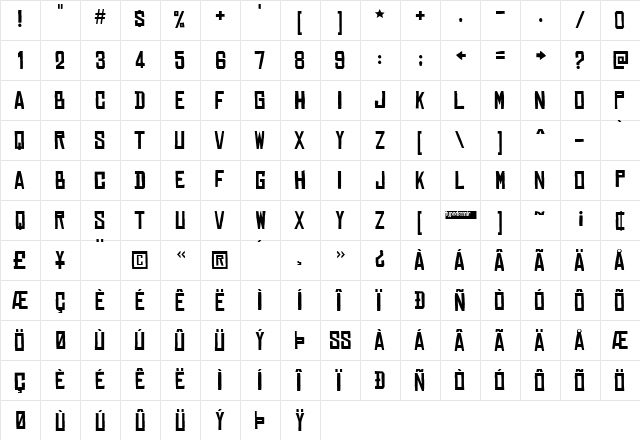 Chinese Rocks Free Regular  glyph index
