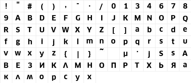 ClanPro Bold  glyph index