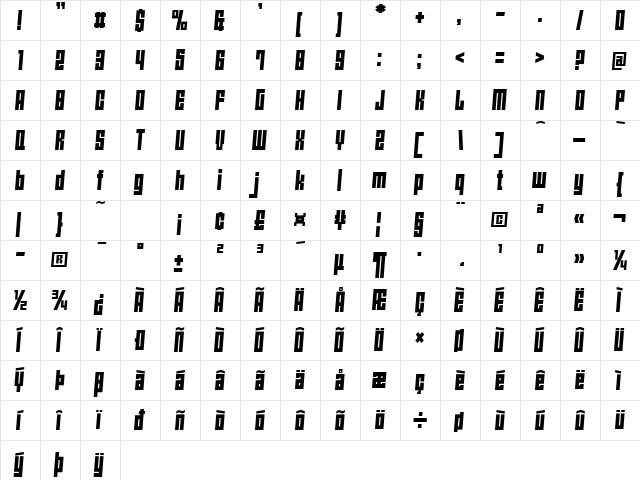 Angie's New House Italic  glyph index