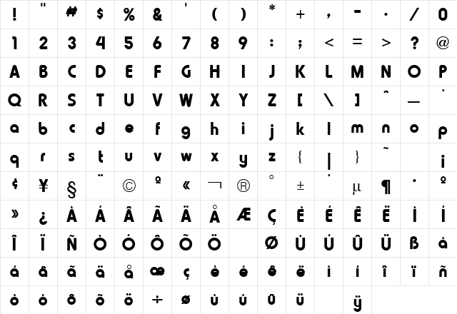 Harry Bold  glyph index