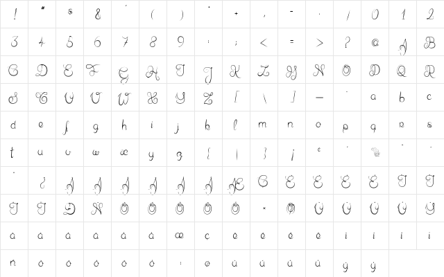 Delphine Et Mathias Script Regular  glyph index