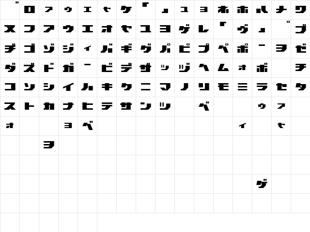 TGR 3.0 J Regular  glyph index
