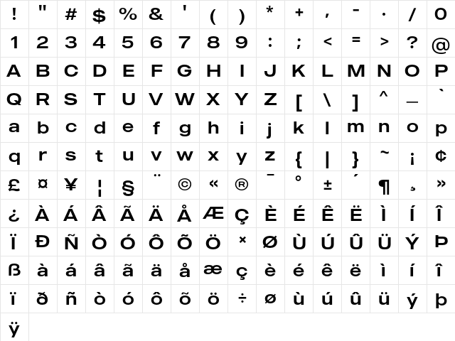 MADE Outer Sans Regular  glyph index