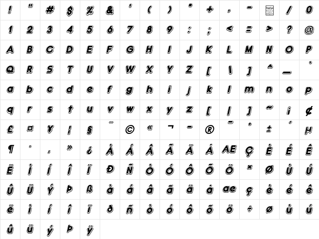 Double債bble Shadow Italic  glyph index