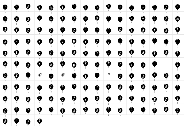 SF Balloons Italic  glyph index