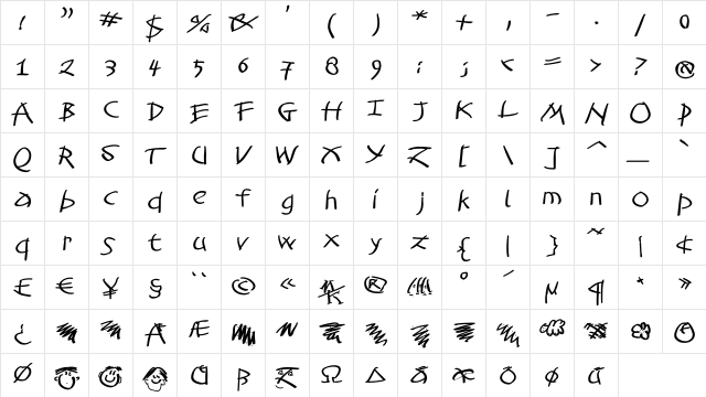 Tomahawked Bold  glyph index