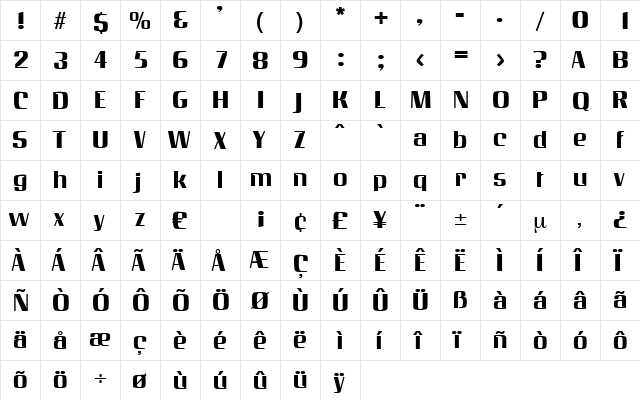 Steamer Regular  glyph index