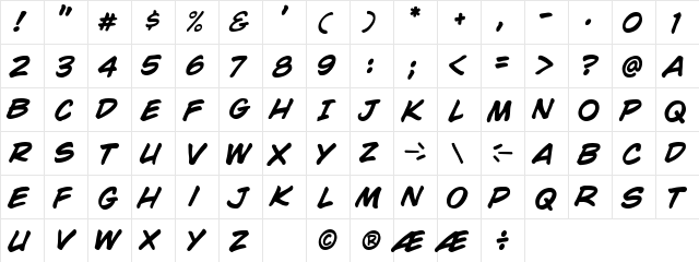CC Wild Words Bold Italic  glyph index