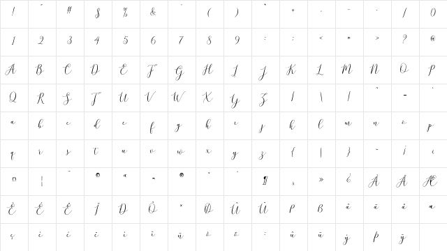brittania script demo Regular  glyph index