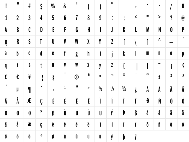 ITC Franklin Gothic LT Demi Extra Compressed  glyph index