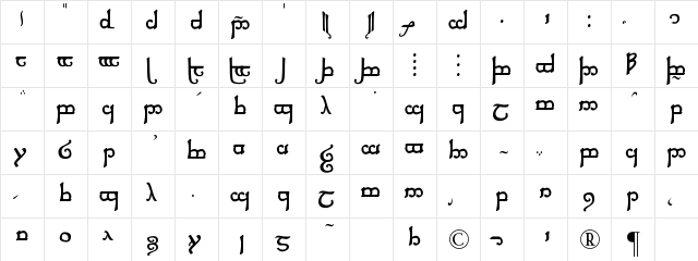 Tengwar of F?anor Regular  glyph index