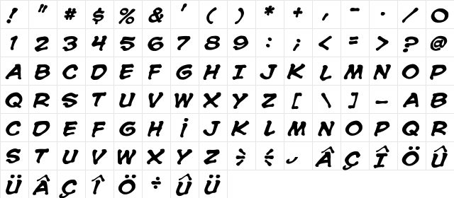 Spooky Boogey Regular  glyph index