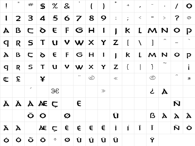 Sheila 3 Regular  glyph index