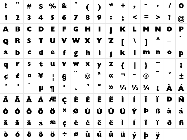 Gill Sans Display MT Std ExBd  glyph index